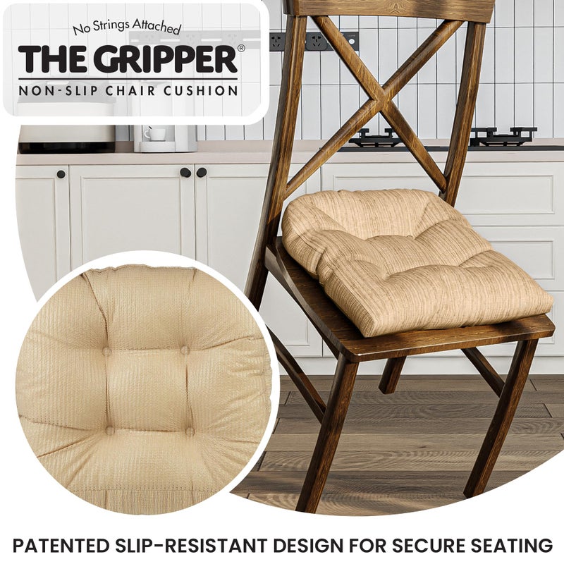 Klear Vu Gripper Overstuffed Universal Non-Slip Dining Chair Cushions for Kitchen Decor or Office Use, U-Shaped Skid-Proof Seat Pad, 17x17 Inches, 2 Count (Pack of 1), Chenille Sand - Image 4